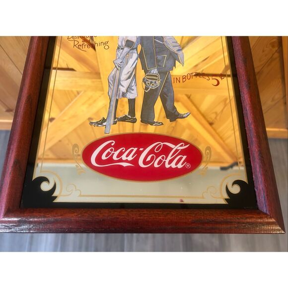 Vintage Coca Cola Mirror 16"x13" Delicious and Refreshing Baseball Player Umpire - Picture 2 of 4